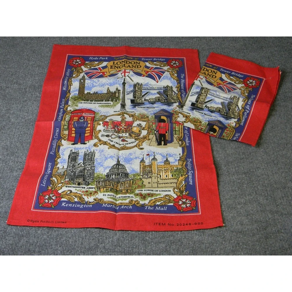 London England Tea Towels Set of 2 18x28 Cotton British Landmarks Souvenir
